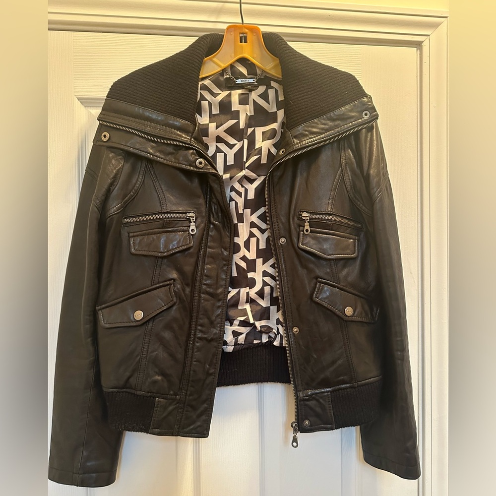 Donna Karan women’s leather moto jacket